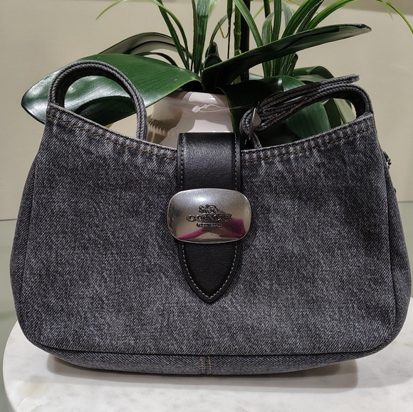 New! Coach Black and Gray Denim Shoulder Bag - Picture 1 of 1